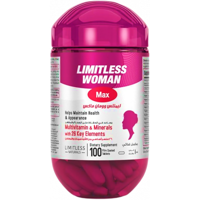 LIMITLESS WOMAN MAX MULTIVITAMIN & MINERALS WITH 26 KEY ELEMENTS — DIETARY SUPPLEMENT 100 TABLETS